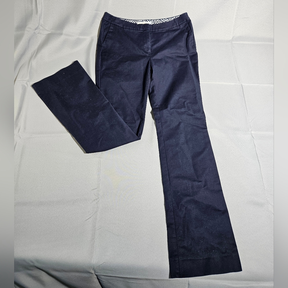 Boden Stretch Preppy Academic Corporate Chic Bootcut Flat Front Navy Chino Sz 8L